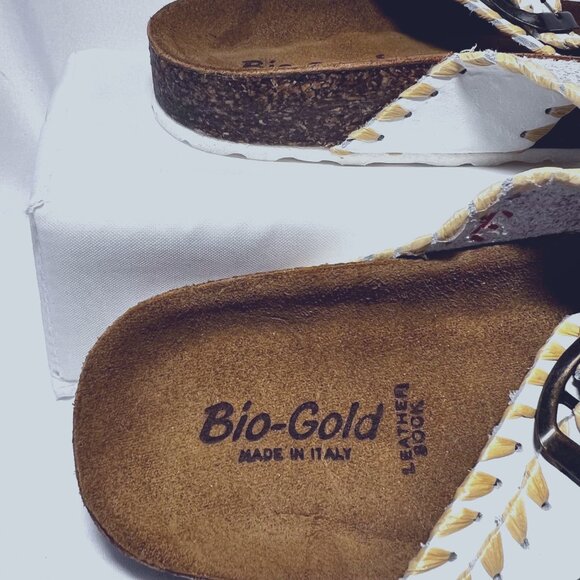 Bio Gold Made in Italy-Women's Leather Sock Slip on Toe Sandals-Cork Sole-Size 9 - Picture 9 of 15